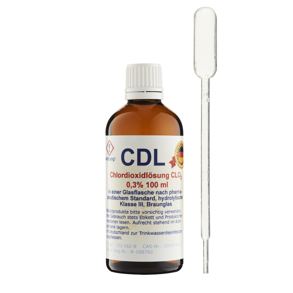 1 Liter Chlordioxid Lösung 0,3% Pharmaqualität – CDL/CDS 3000ppm In Braunglasflasche – Für Trinkwasserdesinfektion, Made In Germany