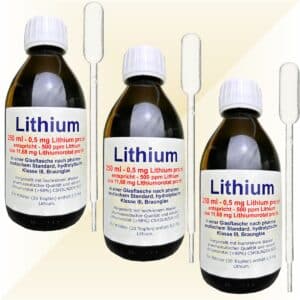 Set aus drei 250 ml Lithiumorotat Laborlösungen mit Pipetten